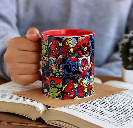 Graphic mug featuring Spiderman design.